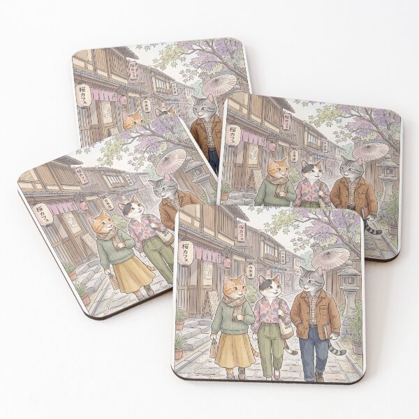 Item preview, Cat stroll in traditional Japanese alleyway watercolor cozy designed and sold by TheCoolCatsMx.