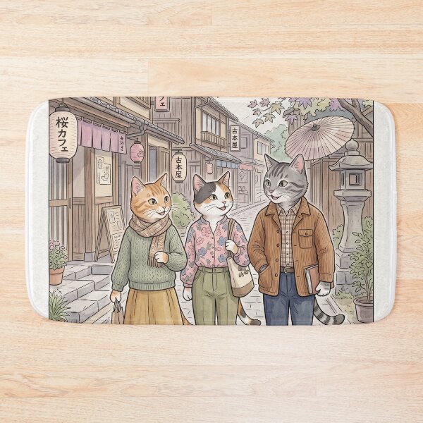 Item preview, Cat stroll in traditional Japanese alleyway watercolor cozy designed and sold by TheCoolCatsMx.