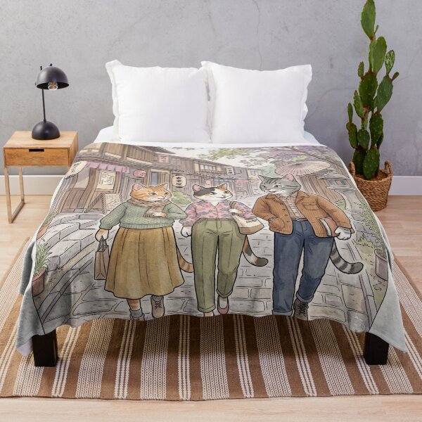 Item preview, Cat stroll in traditional Japanese alleyway watercolor cozy designed and sold by TheCoolCatsMx.