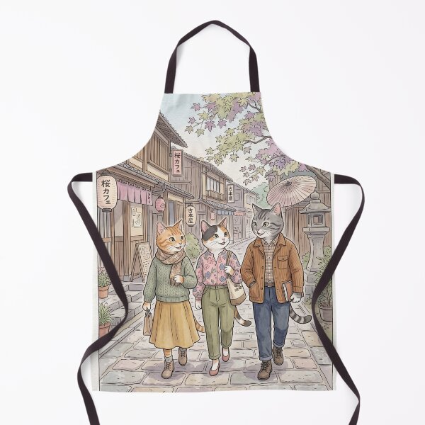 Item preview, Cat stroll in traditional Japanese alleyway watercolor cozy designed and sold by TheCoolCatsMx.