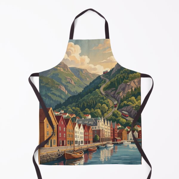 Item preview, Bergen Norway Vintage Travel Art – Bryggen Wharf & Fløibanen designed and sold by Bomax121.
