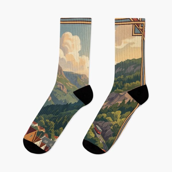 Item preview, Bergen Norway Vintage Travel Art – Bryggen Wharf & Fløibanen designed and sold by Bomax121.