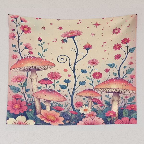 Item preview, Floral Dreamscape with Vibrant Colorful Mushrooms and Flowers Set Against a Soft Pastel Sun-Kissed Background designed and sold by Matt_Smith.