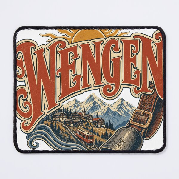 Item preview, Wengen Switzerland Vintage Hand Lettered Travel Emblem designed and sold by VisualArtsOasis.