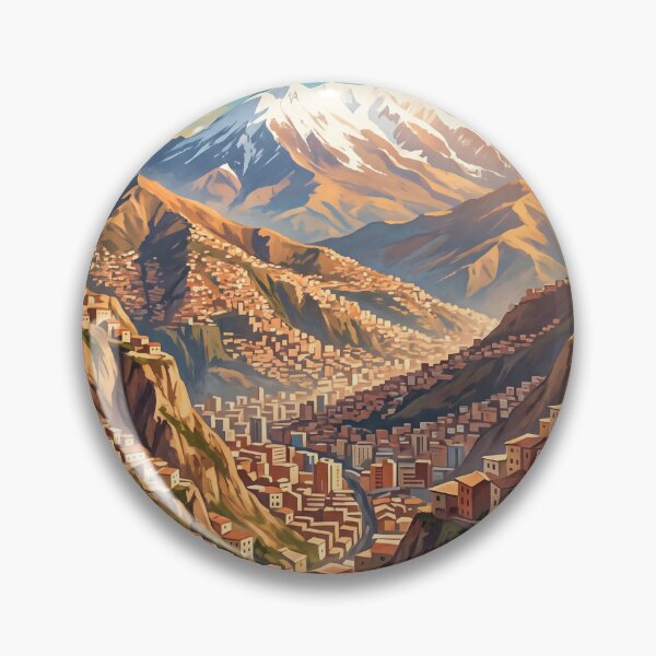 Item preview, La Paz Bolivia Vintage Travel Art – Mount Illimani & Andean Cityscape designed and sold by Bomax121.