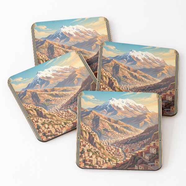 Item preview, La Paz Bolivia Vintage Travel Art – Mount Illimani & Andean Cityscape designed and sold by Bomax121.