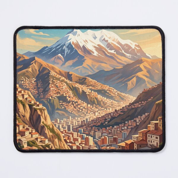 Item preview, La Paz Bolivia Vintage Travel Art – Mount Illimani & Andean Cityscape designed and sold by Bomax121.