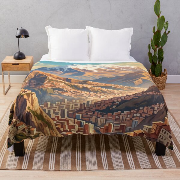 Item preview, La Paz Bolivia Vintage Travel Art – Mount Illimani & Andean Cityscape designed and sold by Bomax121.