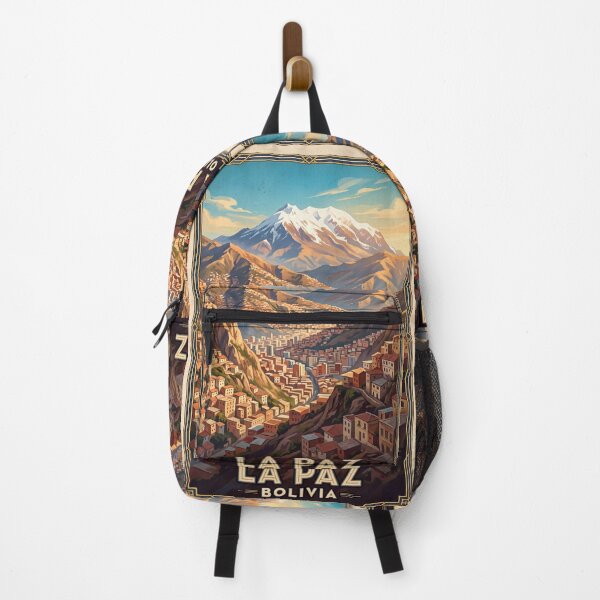 Item preview, La Paz Bolivia Vintage Travel Art – Mount Illimani & Andean Cityscape designed and sold by Bomax121.