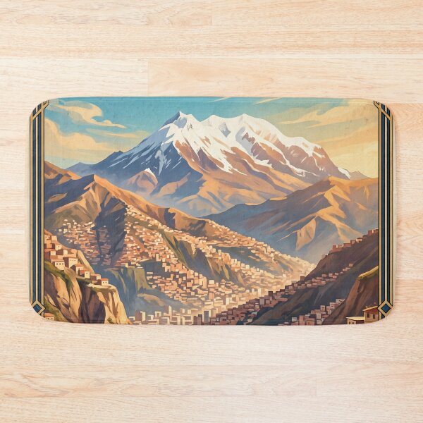 Item preview, La Paz Bolivia Vintage Travel Art – Mount Illimani & Andean Cityscape designed and sold by Bomax121.
