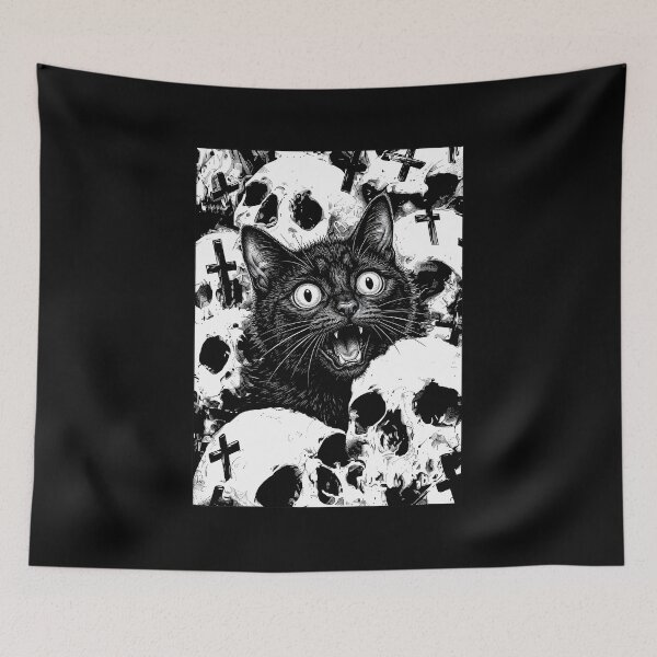 Item preview, Creepy black cat with skulls designed and sold by OH-MY-GOTH.