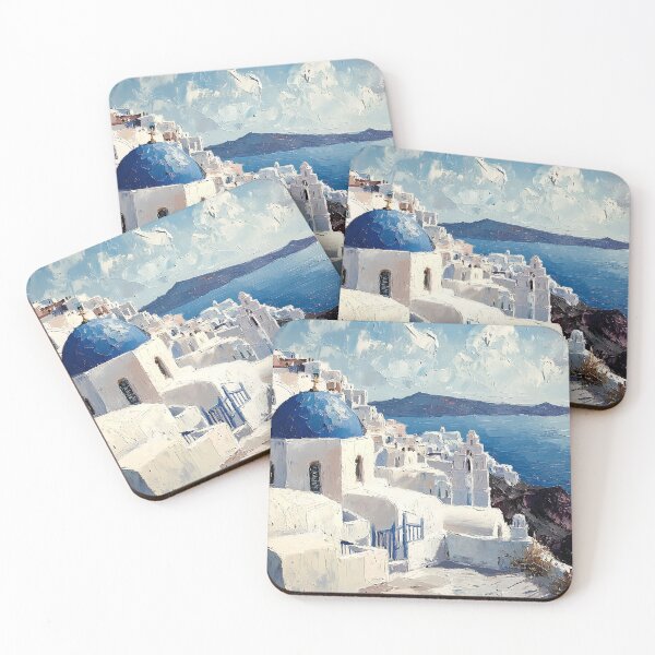 Item preview, Santorini Blue Dome Cliffside Village Art designed and sold by daila70.