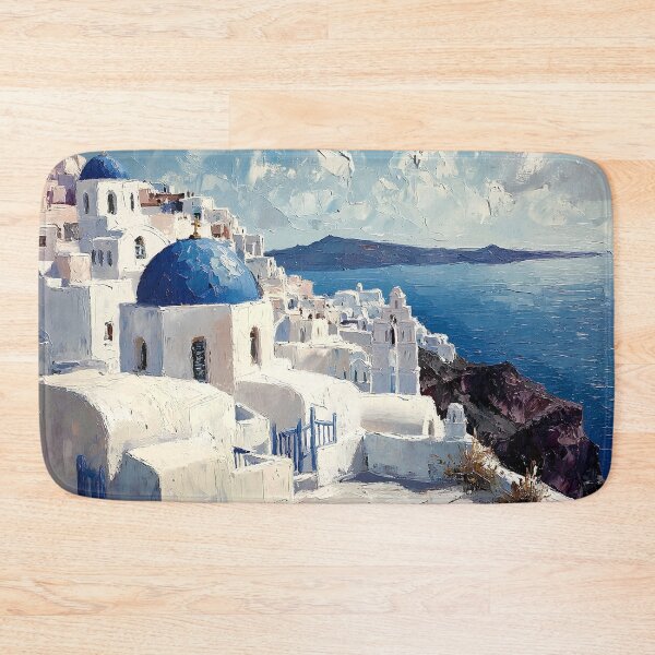 Item preview, Santorini Blue Dome Cliffside Village Art designed and sold by daila70.