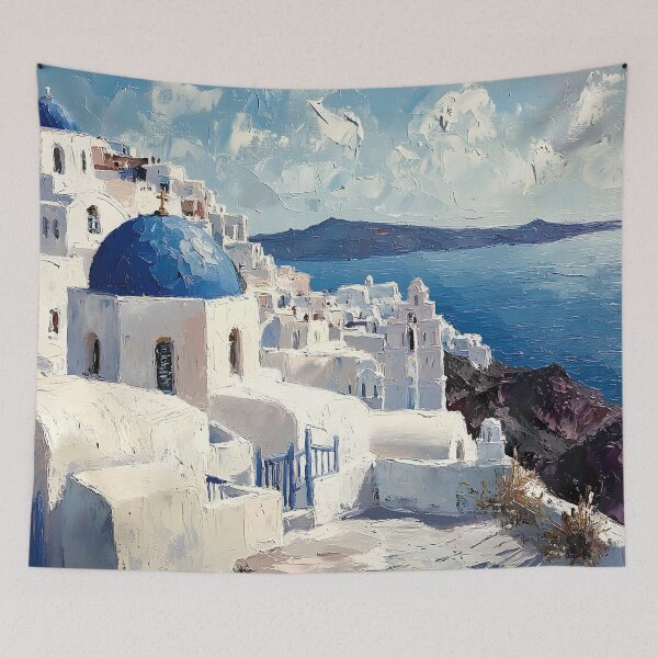 Item preview, Santorini Blue Dome Cliffside Village Art designed and sold by daila70.