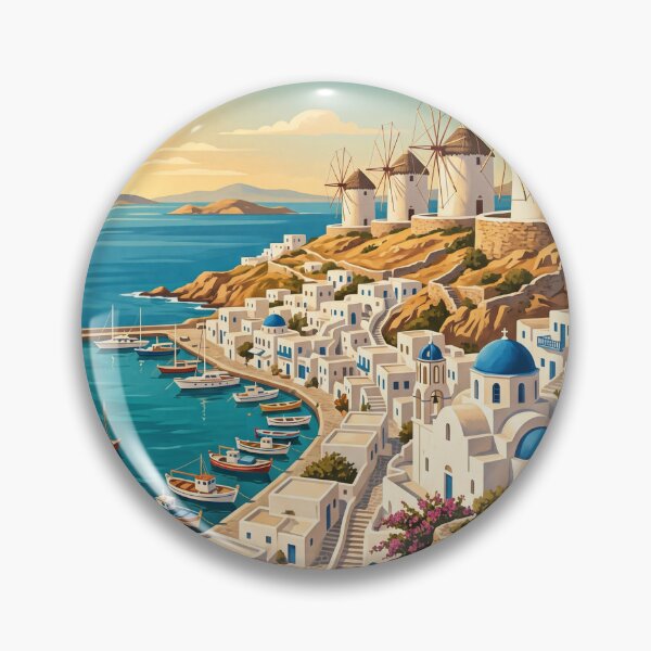 Item preview, Mykonos Greece Vintage Travel Art – Windmills, Little Venice & Aegean Coast designed and sold by Bomax121.