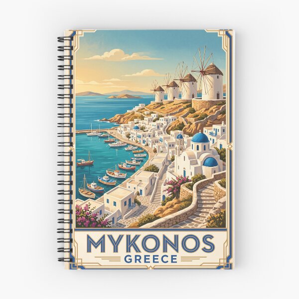 Item preview, Mykonos Greece Vintage Travel Art – Windmills, Little Venice & Aegean Coast designed and sold by Bomax121.