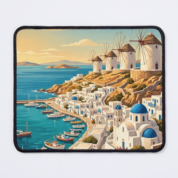 Item preview, Mykonos Greece Vintage Travel Art – Windmills, Little Venice & Aegean Coast designed and sold by Bomax121.