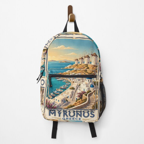 Item preview, Mykonos Greece Vintage Travel Art – Windmills, Little Venice & Aegean Coast designed and sold by Bomax121.