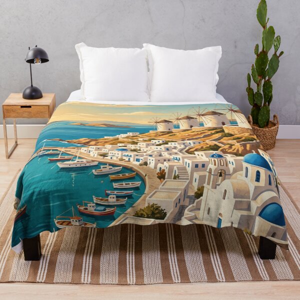 Item preview, Mykonos Greece Vintage Travel Art – Windmills, Little Venice & Aegean Coast designed and sold by Bomax121.