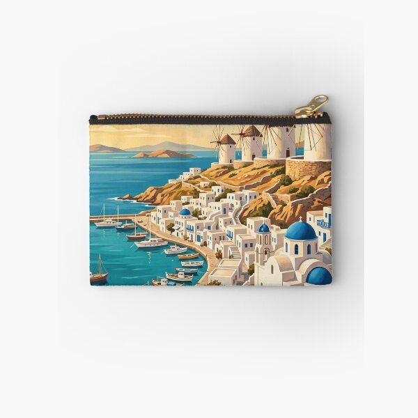 Item preview, Mykonos Greece Vintage Travel Art – Windmills, Little Venice & Aegean Coast designed and sold by Bomax121.