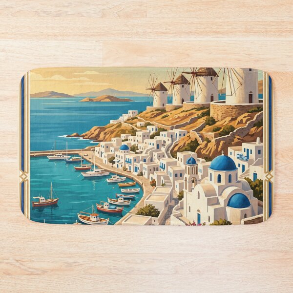 Item preview, Mykonos Greece Vintage Travel Art – Windmills, Little Venice & Aegean Coast designed and sold by Bomax121.