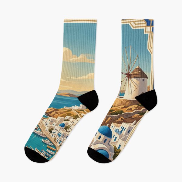 Item preview, Mykonos Greece Vintage Travel Art – Windmills, Little Venice & Aegean Coast designed and sold by Bomax121.