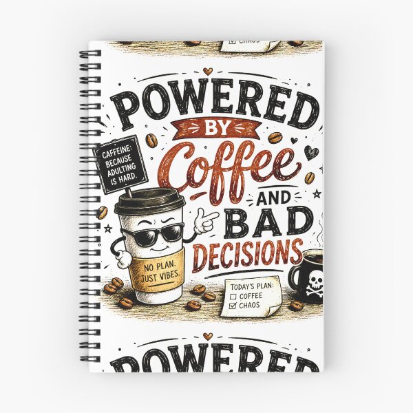 Aperçu de l'œuvre Alimenté par le café et les mauvaises décisions | Illustration humoristique pour les amoureux du café créée et vendue par SlanPOD.