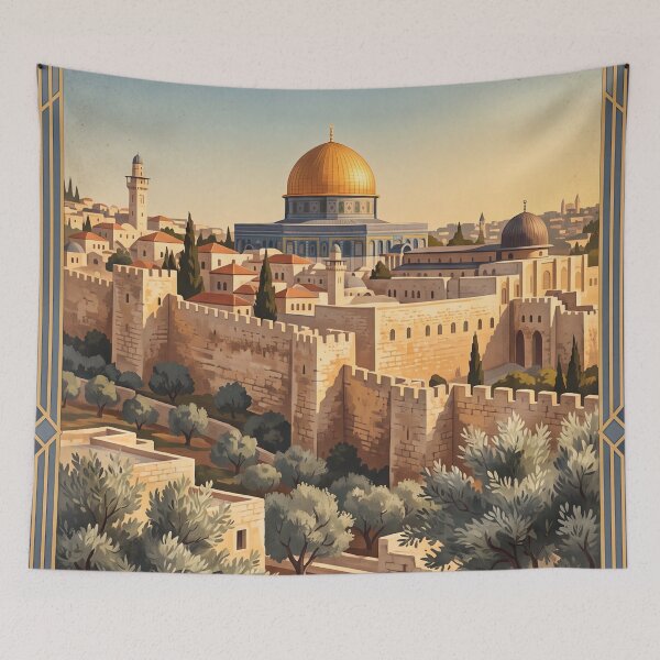 Item preview, Jerusalem Vintage Travel Art – Dome of the Rock & Old City Walls designed and sold by Bomax121.