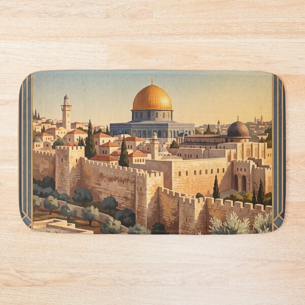 Item preview, Jerusalem Vintage Travel Art – Dome of the Rock & Old City Walls designed and sold by Bomax121.