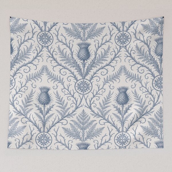 Item preview, Winter Thistle Damask Seamless Pattern | Frosted Botanical Wallpaper Slate Blue designed and sold by StickyGuys.