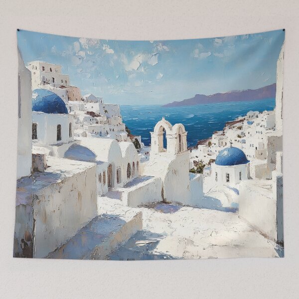 Item preview, Santorini Greece Blue Dome Sea View Art designed and sold by daila70.