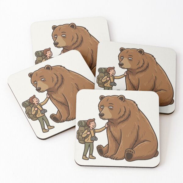 Item preview, Happy Hiker and Giant Somber Bear Vintage Illustration Outdoors Art designed and sold by Zest_Canvas.