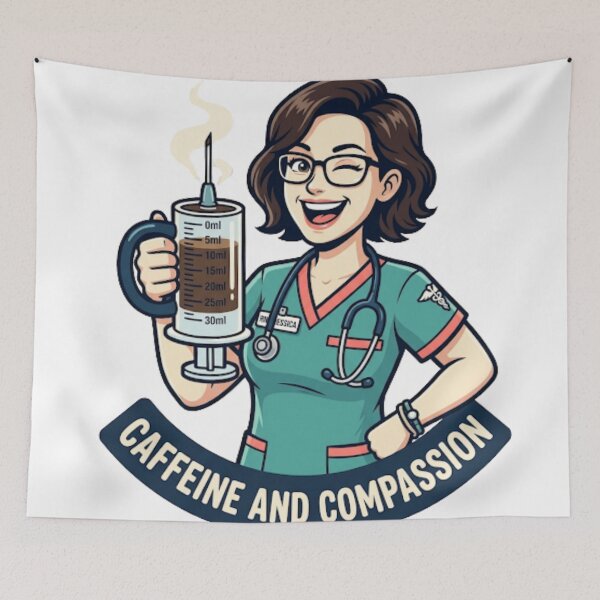 Item preview, Funny ER Nurse Coffee Syringe Mug Graphic Tee Design designed and sold by NeonNerd Studio.
