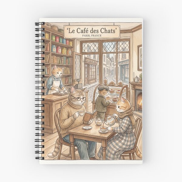 Item preview, Watercolor style illustration of a cozy cat café in Paris designed and sold by TheCoolCatsMx.