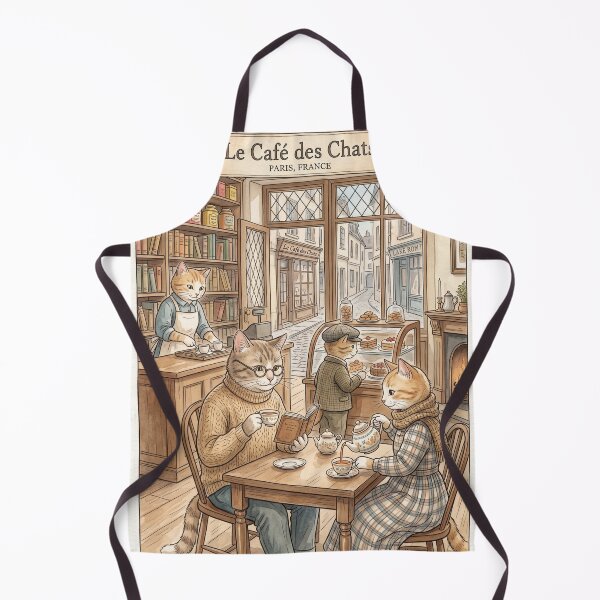 Item preview, Watercolor style illustration of a cozy cat café in Paris designed and sold by TheCoolCatsMx.
