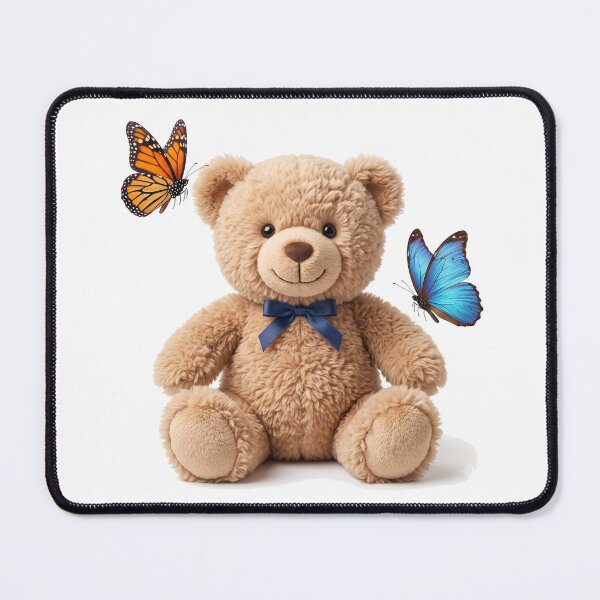Item preview, Fluffy Teddy Bear with Monarch and Blue Morpho Butterflies designed and sold by KaleeDesigns.
