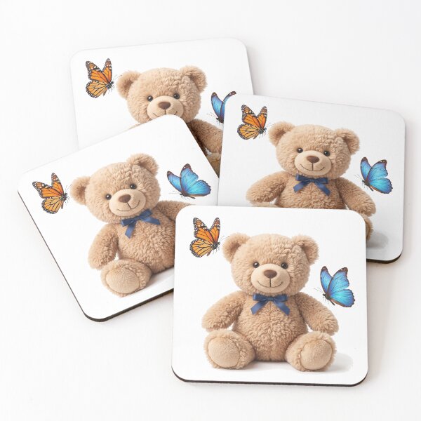 Item preview, Fluffy Teddy Bear with Monarch and Blue Morpho Butterflies designed and sold by KaleeDesigns.