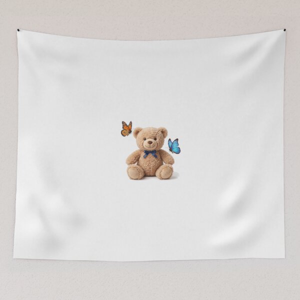 Item preview, Fluffy Teddy Bear with Monarch and Blue Morpho Butterflies designed and sold by KaleeDesigns.