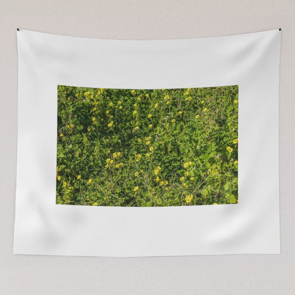 Item preview, Sunlit Field of Yellow Wildflowers and Green Grass Meadow With Clover and Spring Foliage designed and sold by Nmallia.