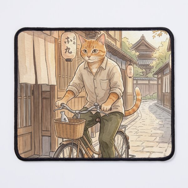 Item preview, Cat on bicycle in traditional Japanese alleyway watercolor cozy designed and sold by TheCoolCatsMx.