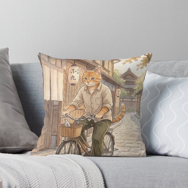 Item preview, Cat on bicycle in traditional Japanese alleyway watercolor cozy designed and sold by TheCoolCatsMx.
