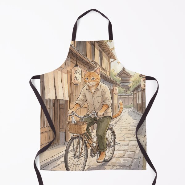 Item preview, Cat on bicycle in traditional Japanese alleyway watercolor cozy designed and sold by TheCoolCatsMx.