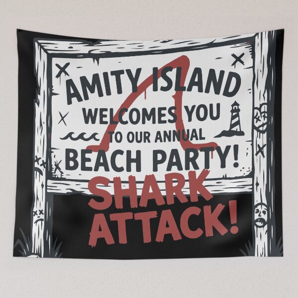 Item preview, Amity Island Beach Party Shark Attack Vintage Sign designed and sold by Brexmore3.
