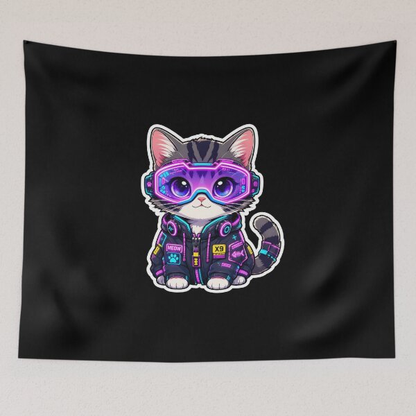 Item preview, Neon Goggles Cat Cute Futuristic Cyber Kitten Sticker designed and sold by crazyhome.