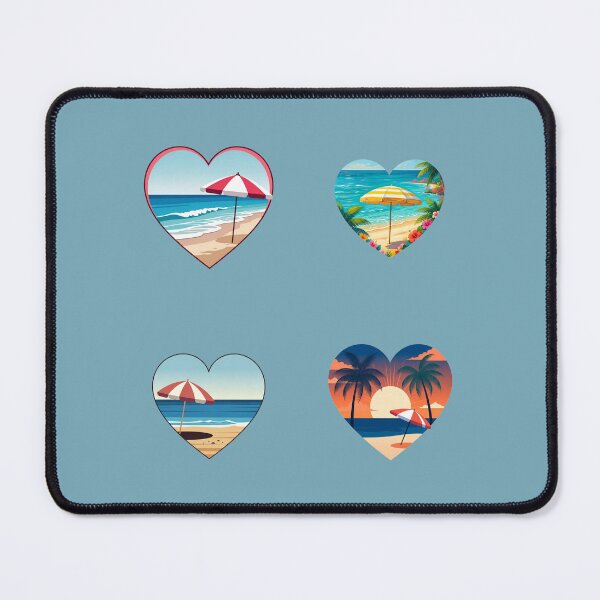 Item preview, Vintage Tropical Beach Love Hearts with Striped Beach Umbrella designed and sold by Beachy.