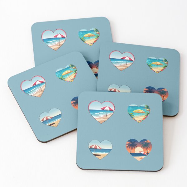 Item preview, Vintage Tropical Beach Love Hearts with Striped Beach Umbrella designed and sold by Beachy.