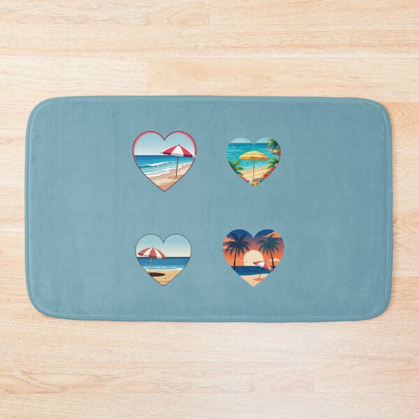 Item preview, Vintage Tropical Beach Love Hearts with Striped Beach Umbrella designed and sold by Beachy.