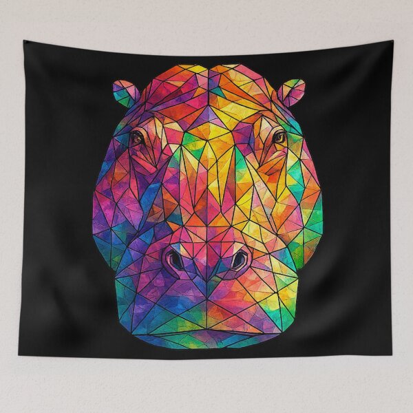 Item preview, Colorful Geometric Hippopotamus Watercolor Art | Rainbow Hippo Polygon Animal Illustration | Modern Wildlife Wall Art Gift designed and sold by Geometric Art..