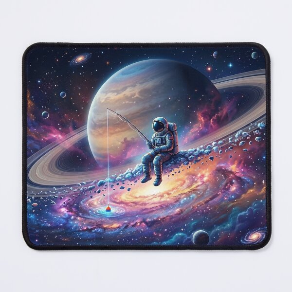 Item preview, Astronaut Fishing in Space — Cosmic Angler on Saturn's Rings | Surreal Galaxy Art designed and sold by RoyArt0.