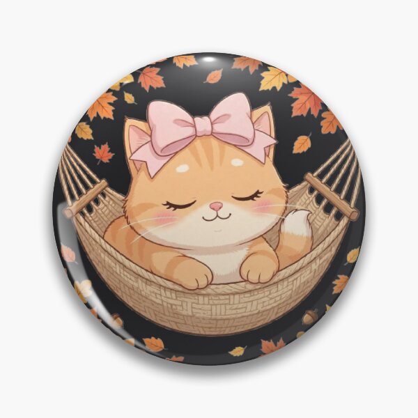 Item preview, Cute Fall Hammock Cat Sleeping Autumn Leaves designed and sold by Moody Vibes Studio.